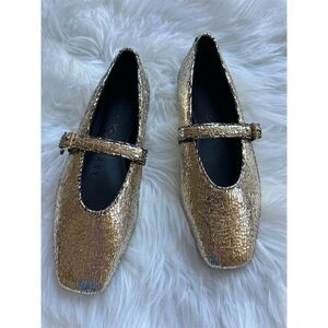 🆕 Katy Perry Women's Gold Mary Jane Evie Flats Square Toe Slip On Shoes Size 5.5